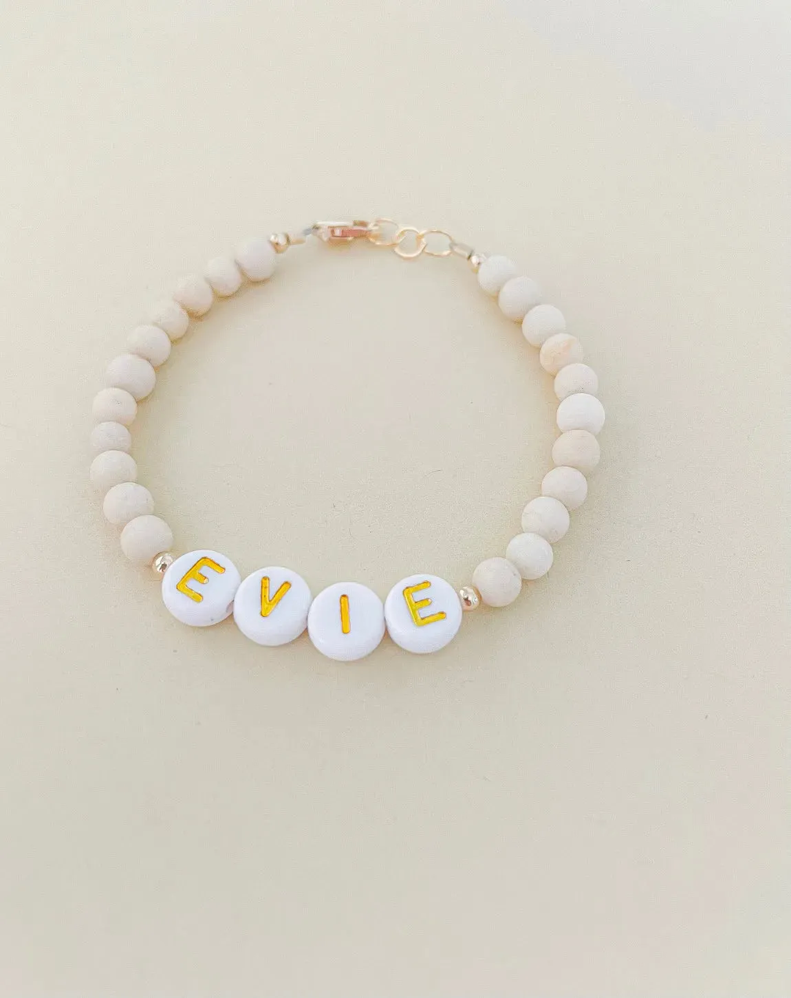 Personalized Name Mommy & Baby Bracelet in Creamy Beads