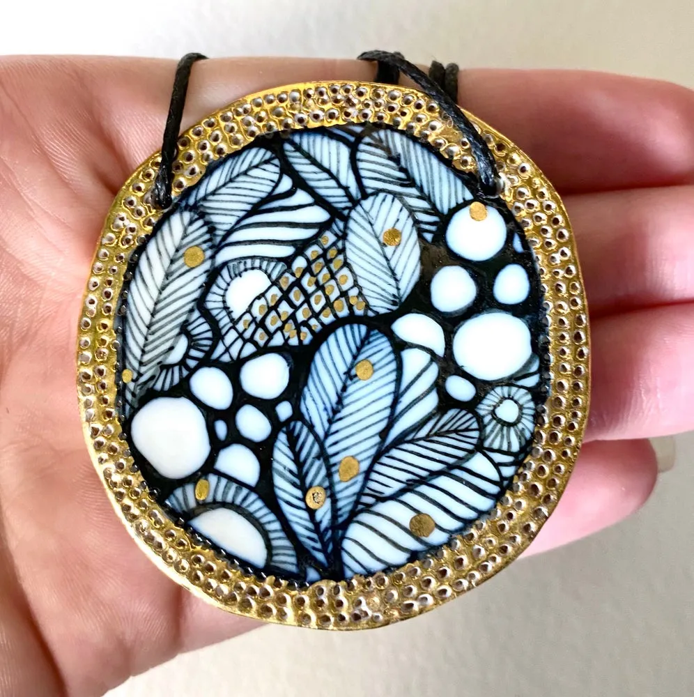 Porcelain Pendant Painted by Hand with Gold Details #2