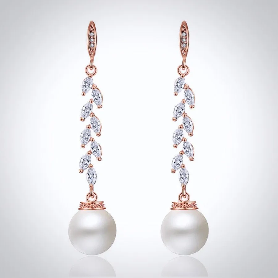 "Ursula" - Pearl and Cubic Zirconia Bridal Earrings - Available in Silver and Rose Gold