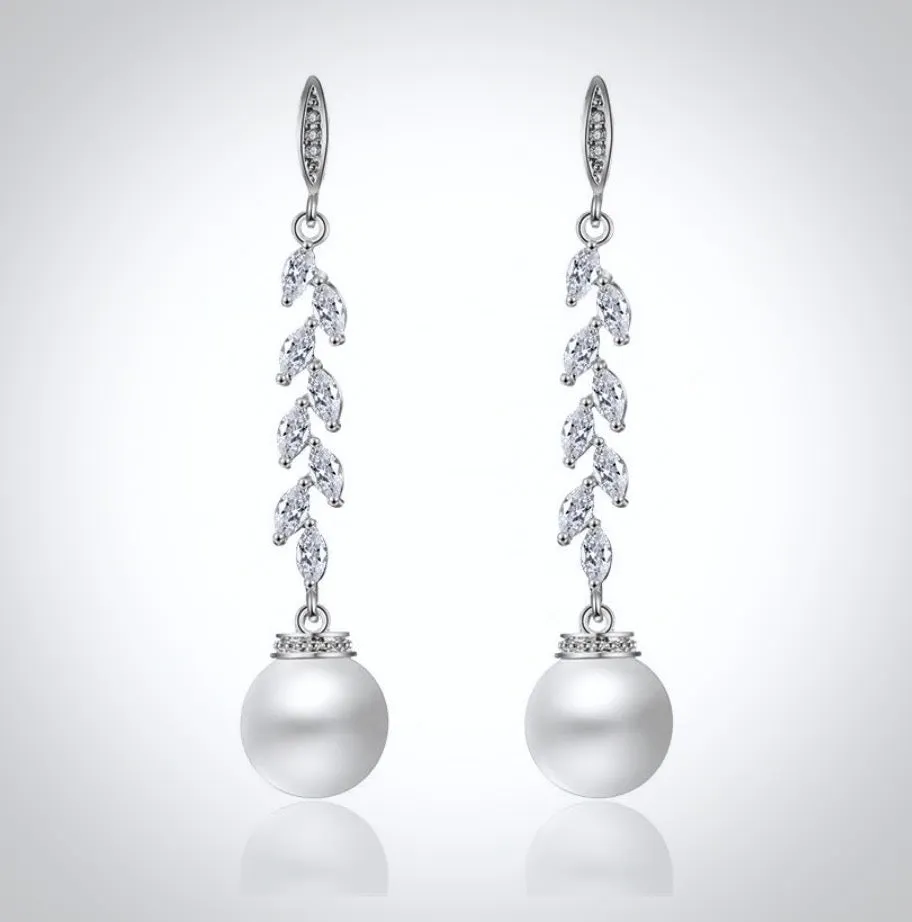 "Ursula" - Pearl and Cubic Zirconia Bridal Earrings - Available in Silver and Rose Gold