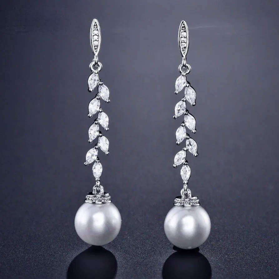 "Ursula" - Pearl and Cubic Zirconia Bridal Earrings - Available in Silver and Rose Gold