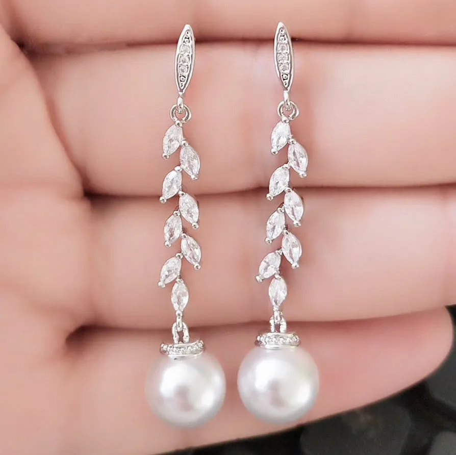 "Ursula" - Pearl and Cubic Zirconia Bridal Earrings - Available in Silver and Rose Gold