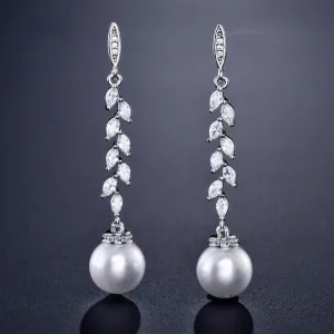 "Ursula" - Pearl and Cubic Zirconia Bridal Earrings - Available in Silver and Rose Gold