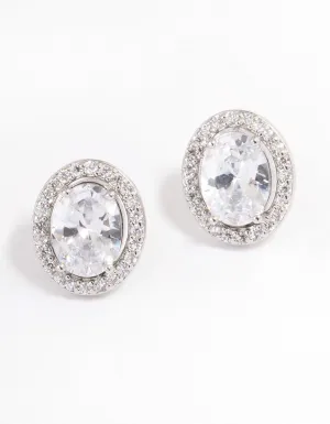 Rhodium Oval Framed Earrings