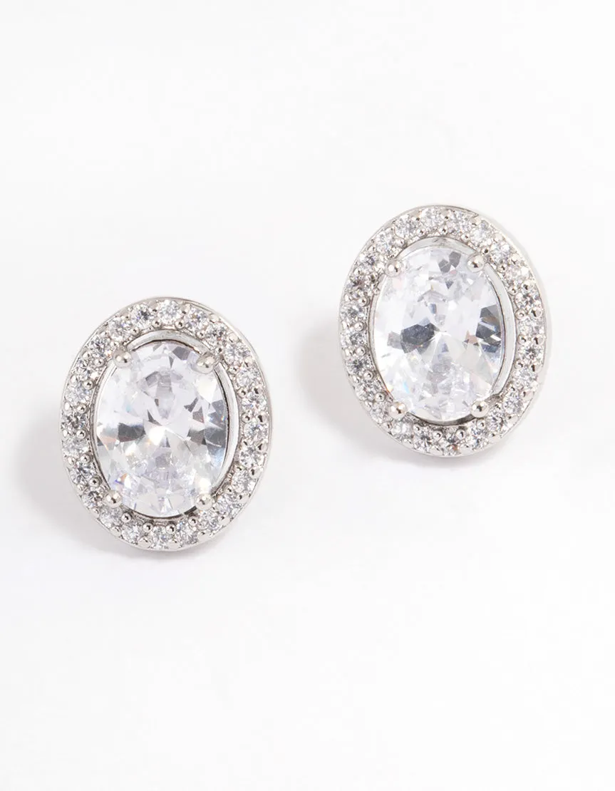 Rhodium Oval Framed Earrings