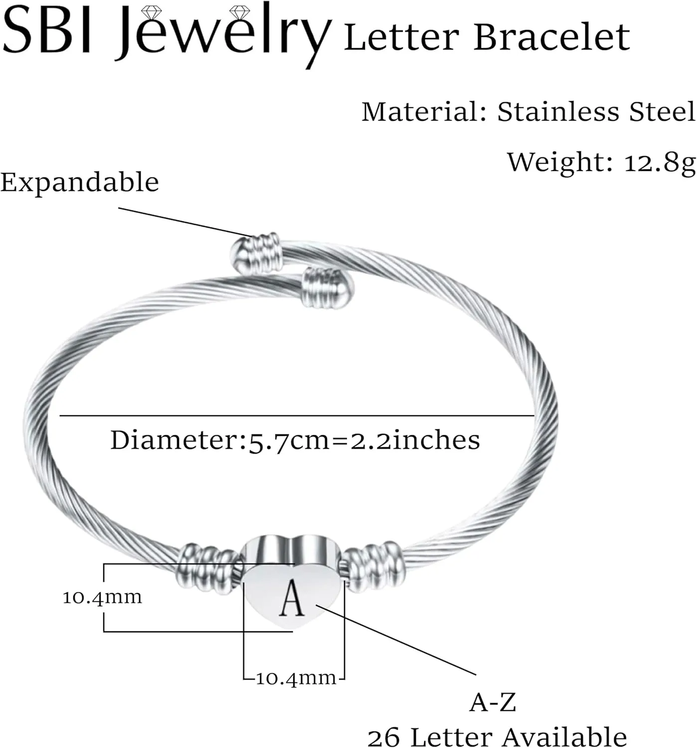 Rose Gold Initial A-Z Letter Cuff Bracelets Love Heart Bangle Bracelets Expandable Name Alphabet Stainless Steel Jewelry for Women