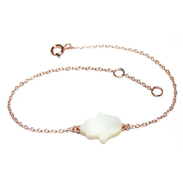 Rosy Mother of Pearl Hamsa Bracelet 7 inch