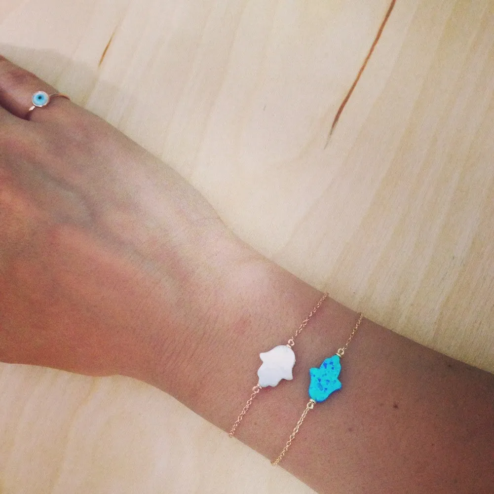 Rosy Mother of Pearl Hamsa Bracelet 7 inch