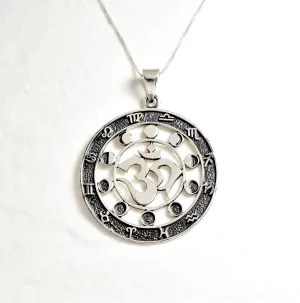 Round Zodiac Necklace - Moon Phase Necklace - Statement Om Pendant