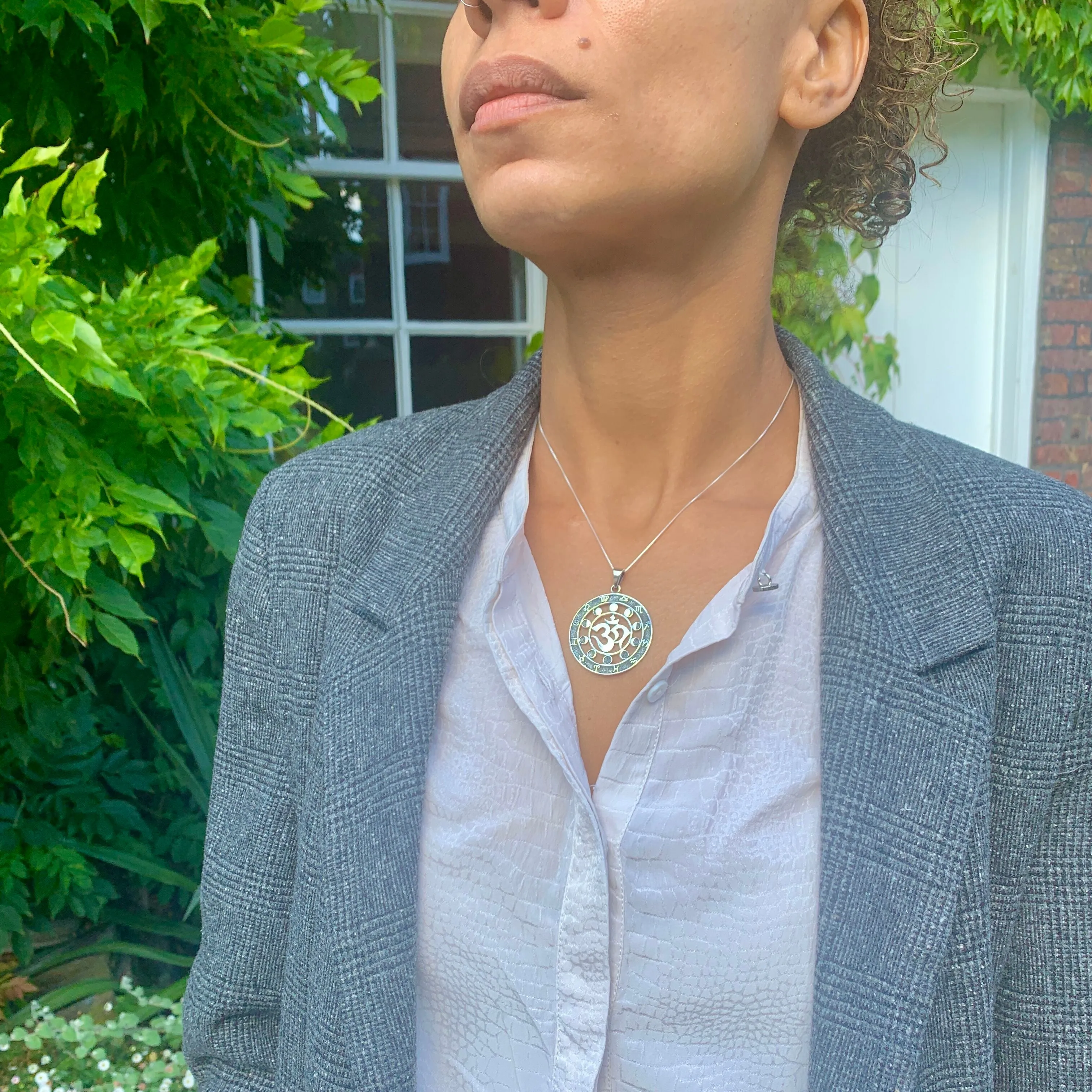 Round Zodiac Necklace - Moon Phase Necklace - Statement Om Pendant