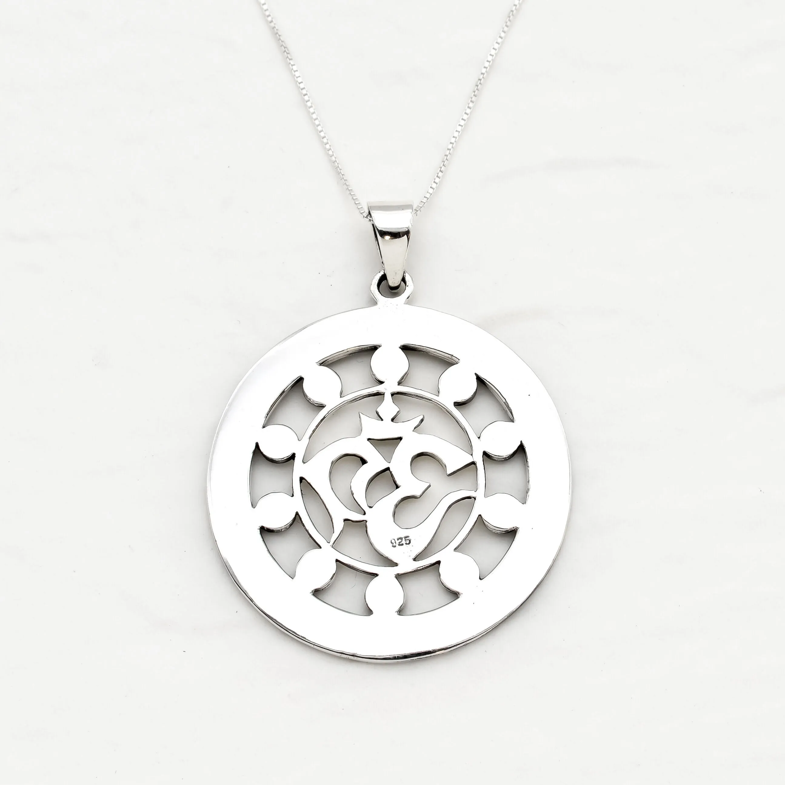 Round Zodiac Necklace - Moon Phase Necklace - Statement Om Pendant