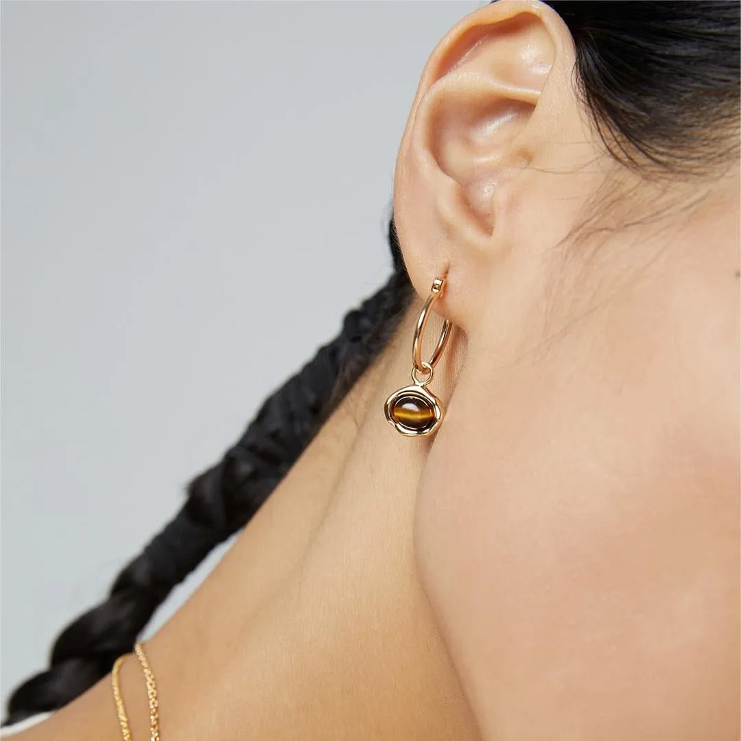 S925 Sterling Silver Tiger Eye Stone Hoops Earrings