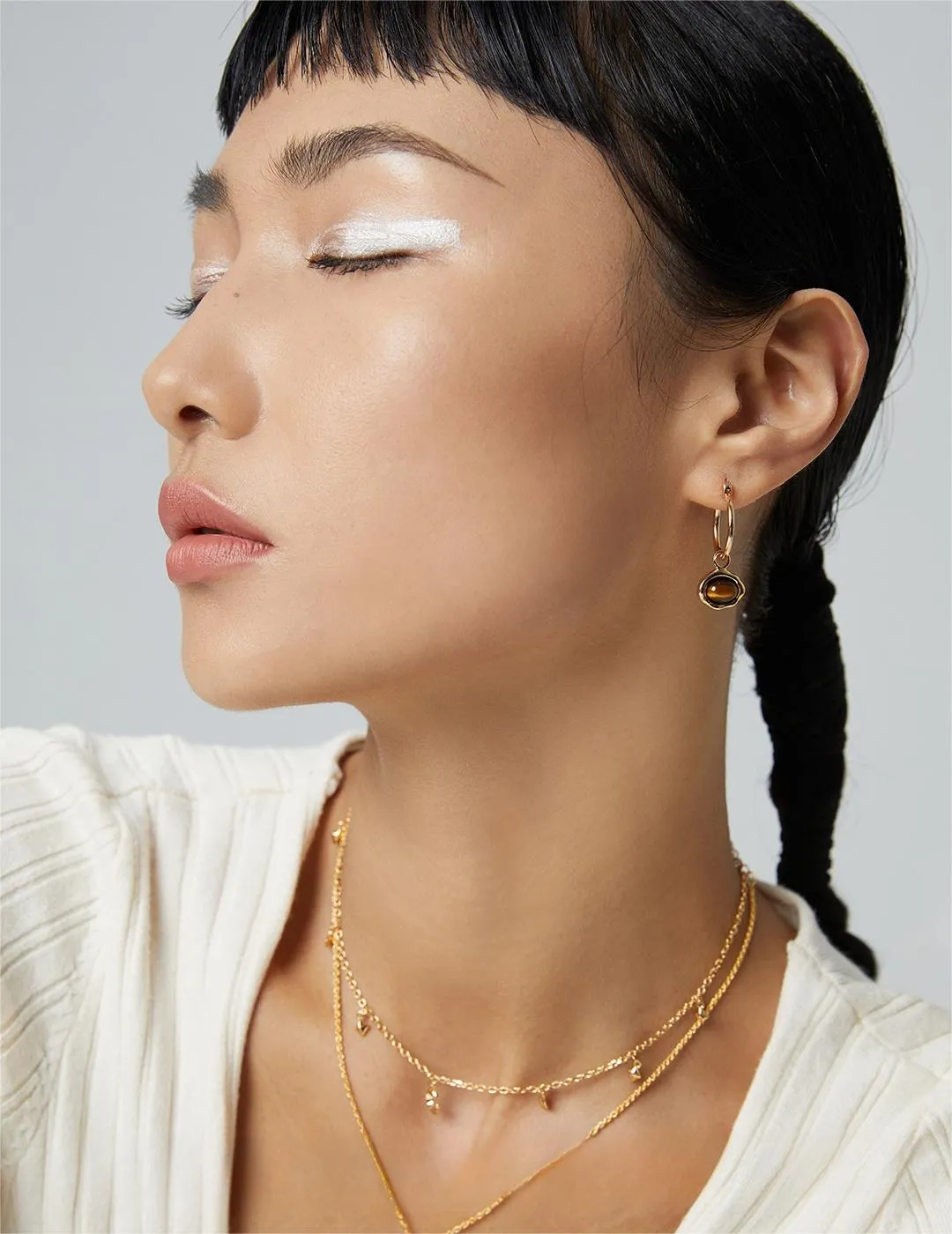 S925 Sterling Silver Tiger Eye Stone Hoops Earrings