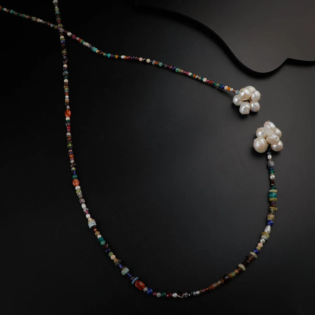 Silver Tie & Wear Necklace with Multicolor Semi-Precious Stones