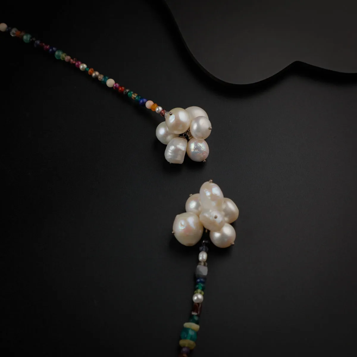 Silver Tie & Wear Necklace with Multicolor Semi-Precious Stones