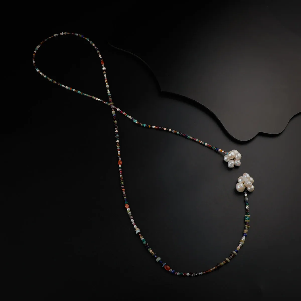 Silver Tie & Wear Necklace with Multicolor Semi-Precious Stones