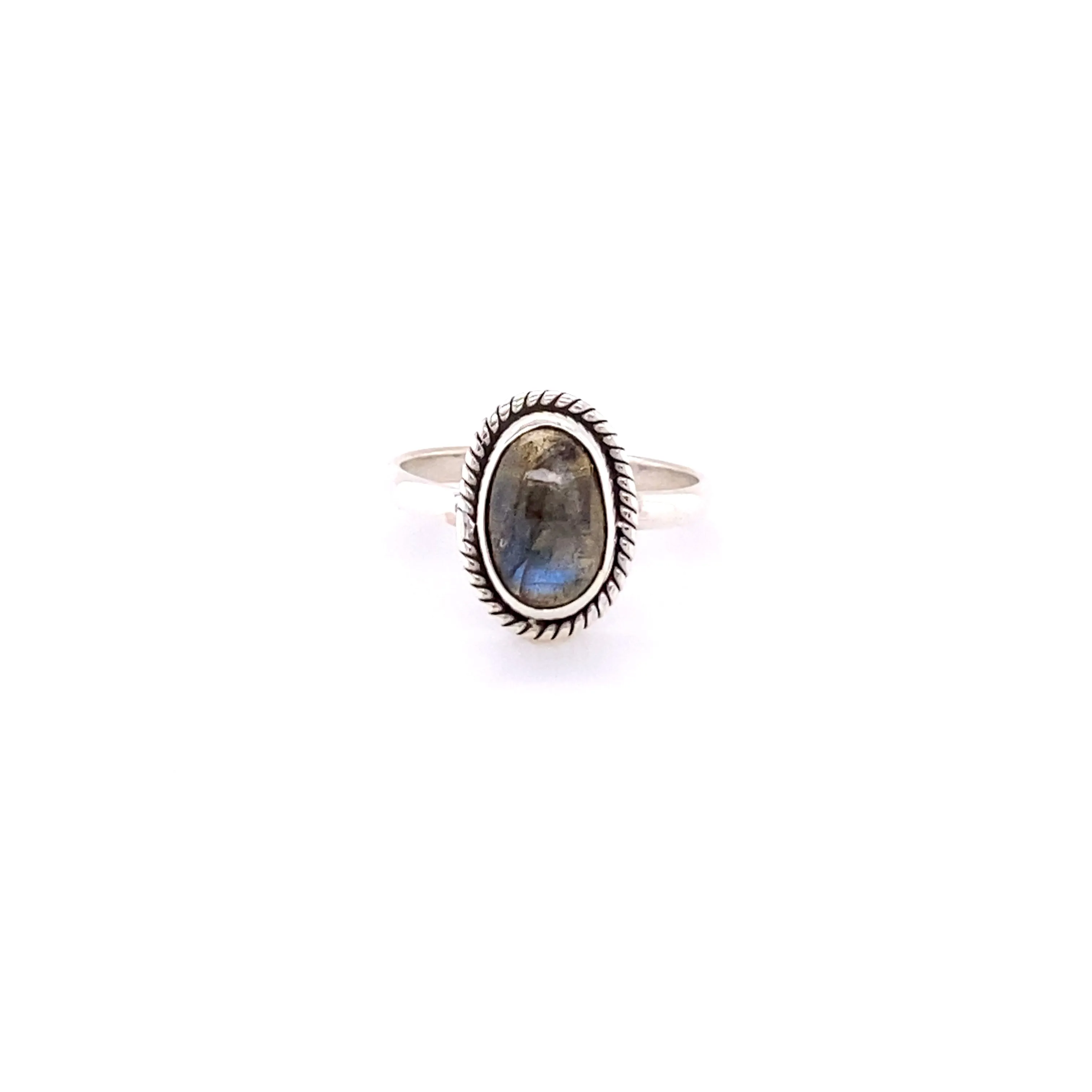 Simple Oval Gemstone Ring with Twisted Rope Border