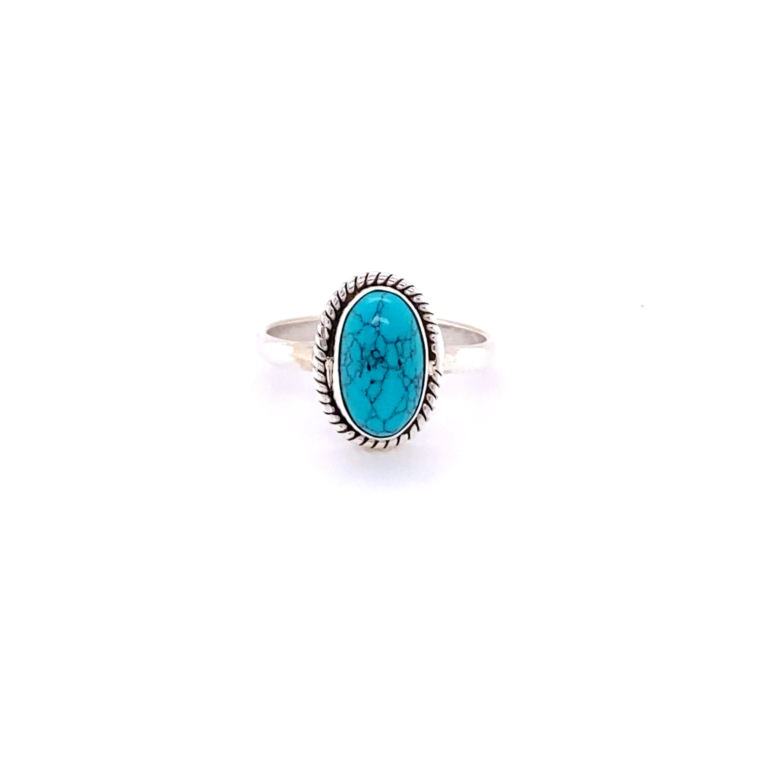 Simple Oval Gemstone Ring with Twisted Rope Border