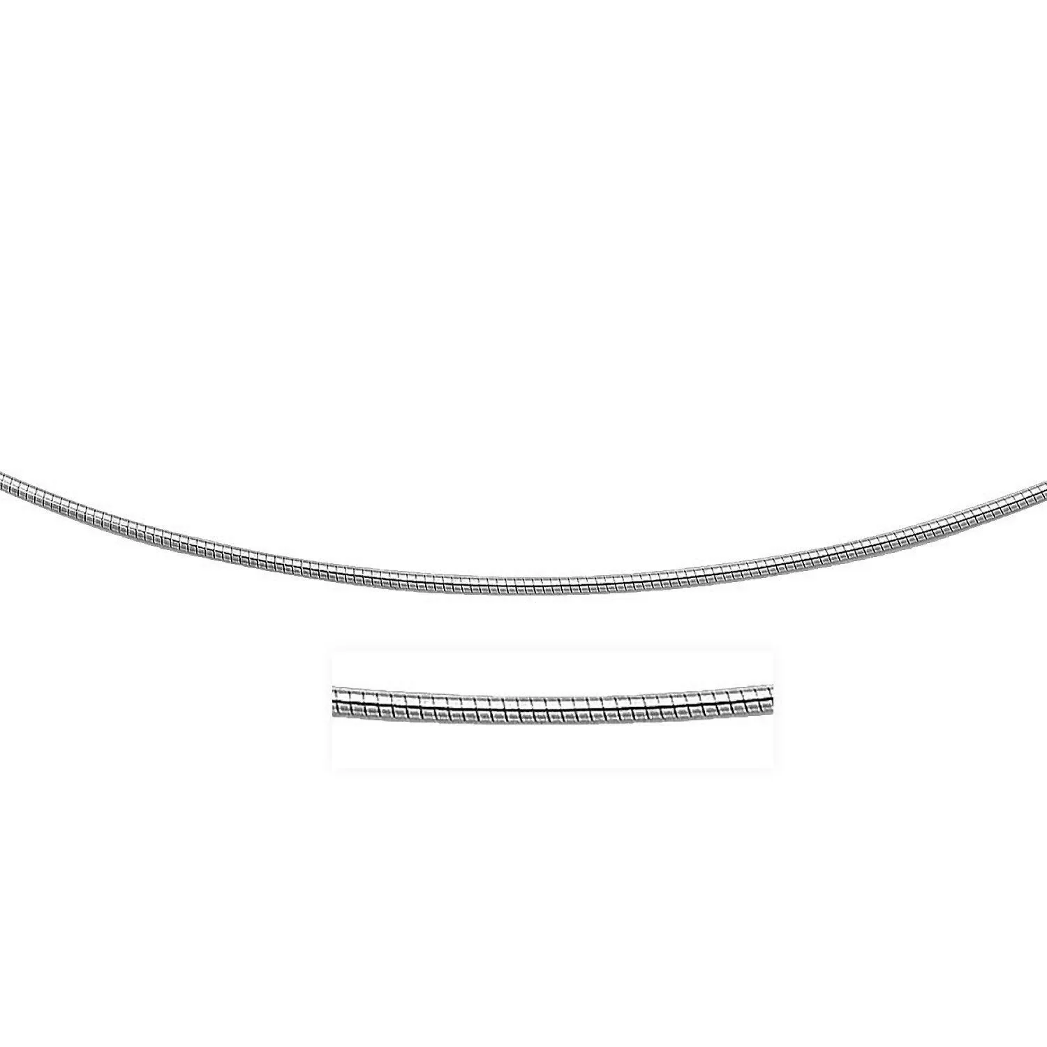 Size: 16'' - Sterling Silver Round Omega Style Chain Necklace with Rhodium Plating (1.55mm)
