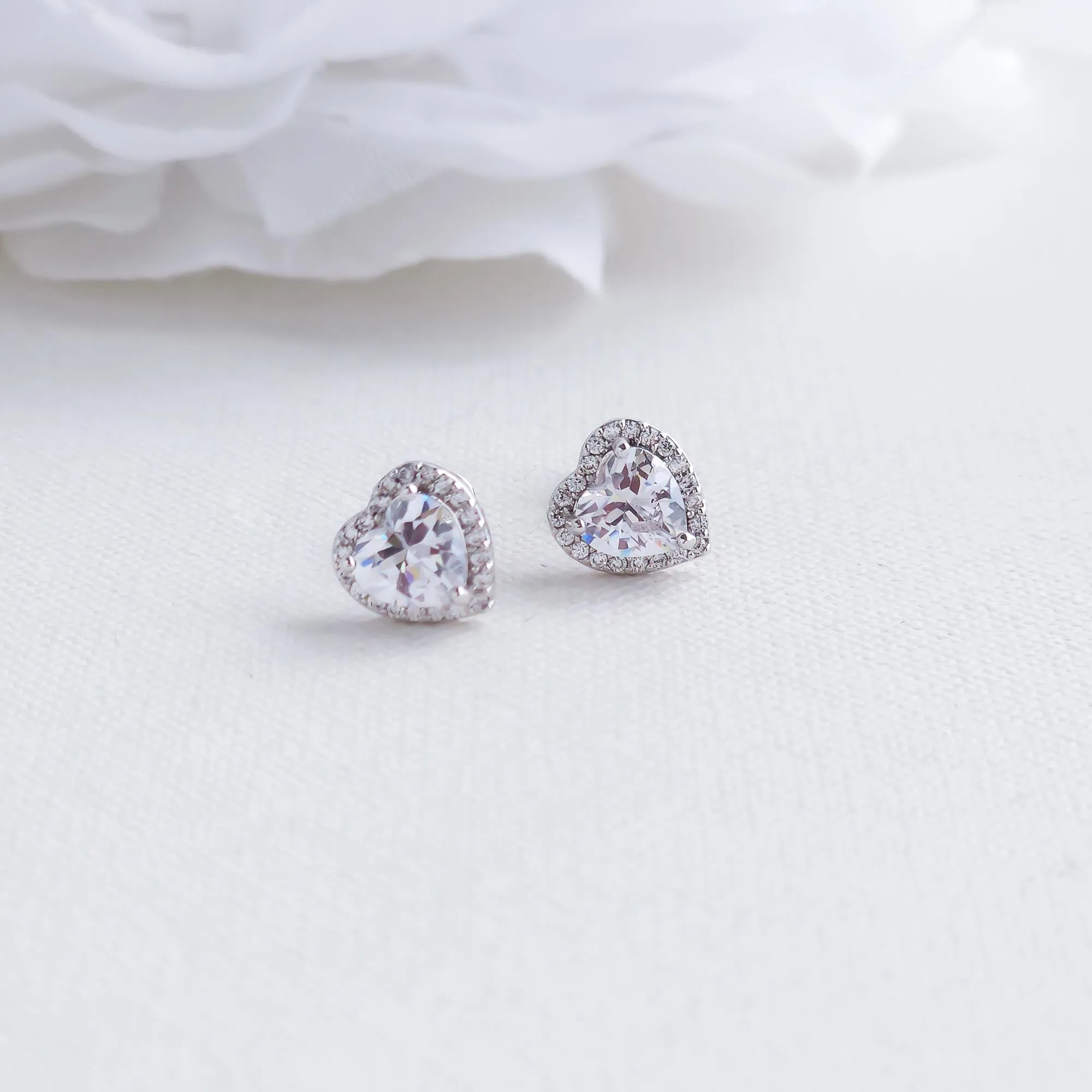 Small CZ Heart Stud Earrings in Silver-Madelyn
