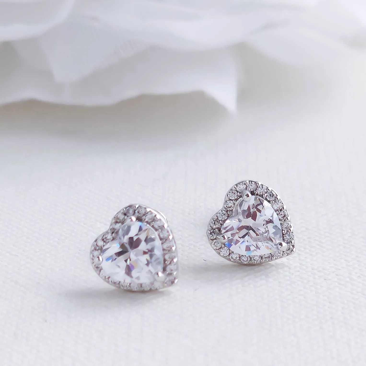 Small CZ Heart Stud Earrings in Silver-Madelyn