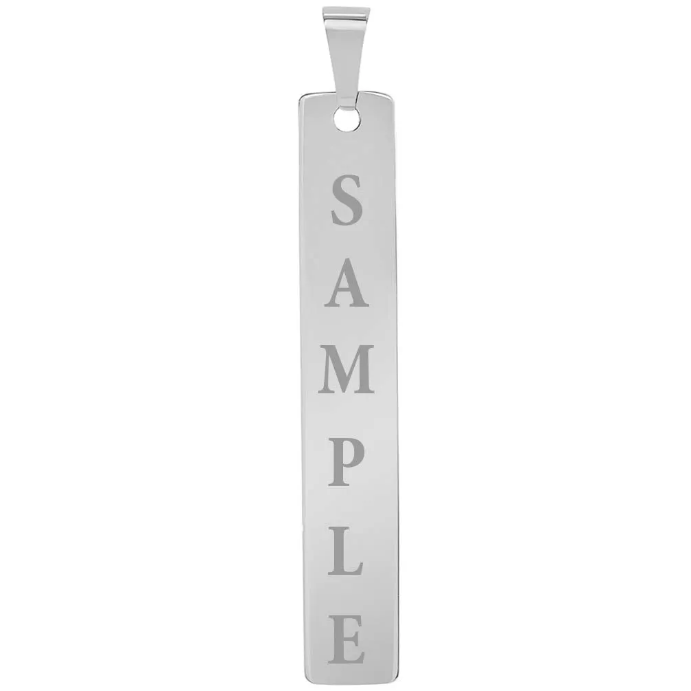 Solid 14k White Gold Engravable Personalized Vertical Bar Charm Pendant