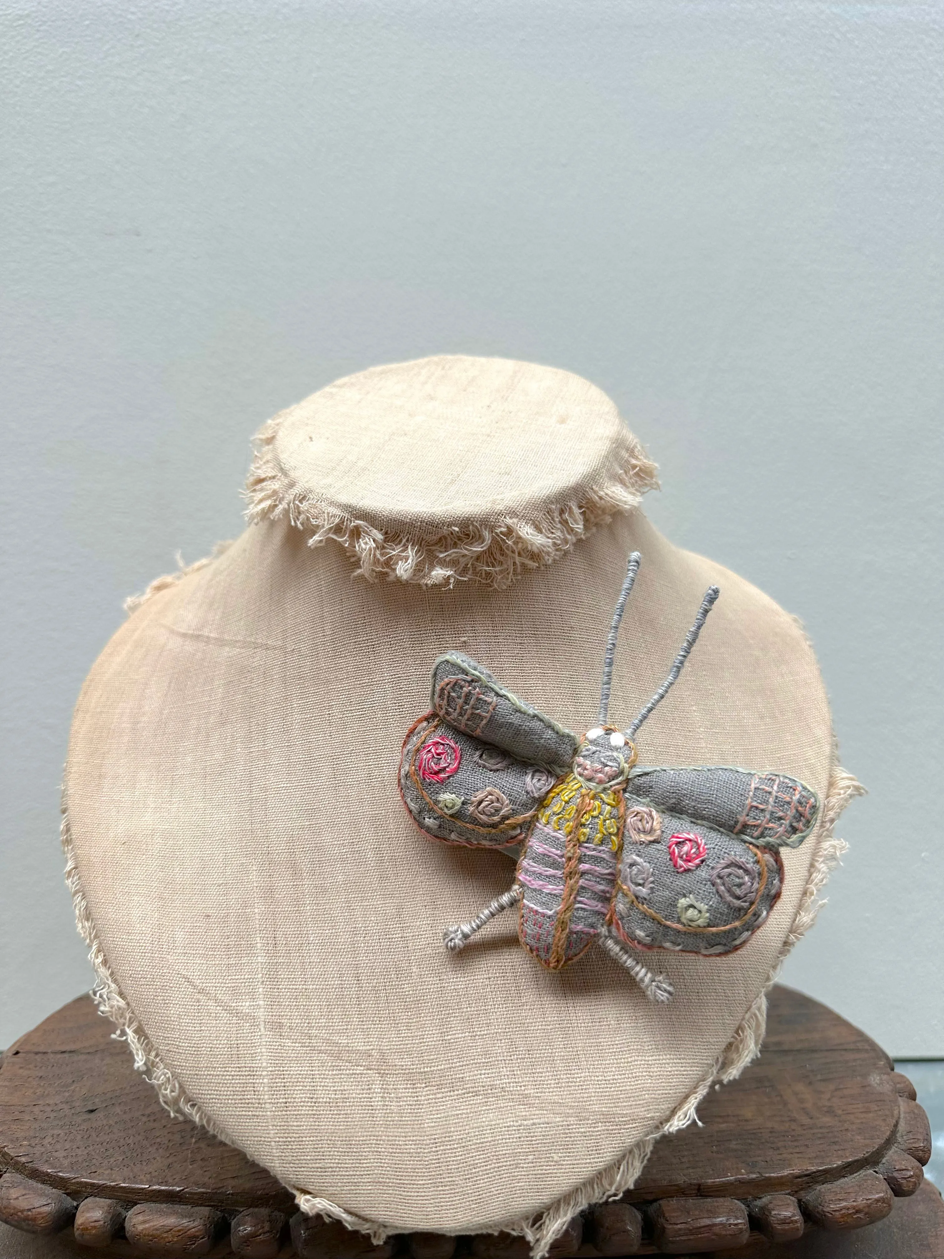 Sophie Digard Linen Butterfly Brooch With Colourful Stitching