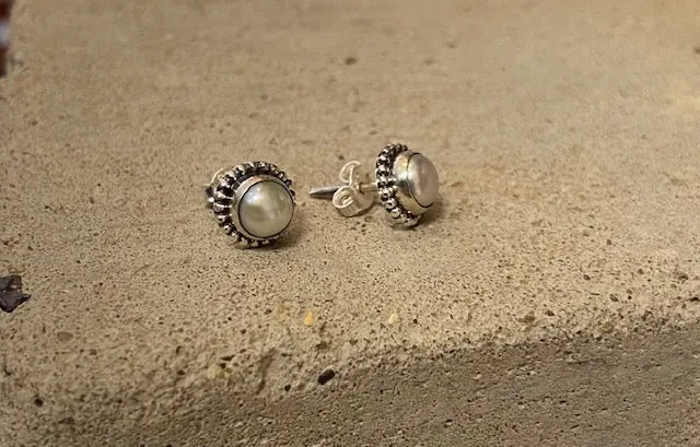 Sterling Silver Pearl Stud Earrings