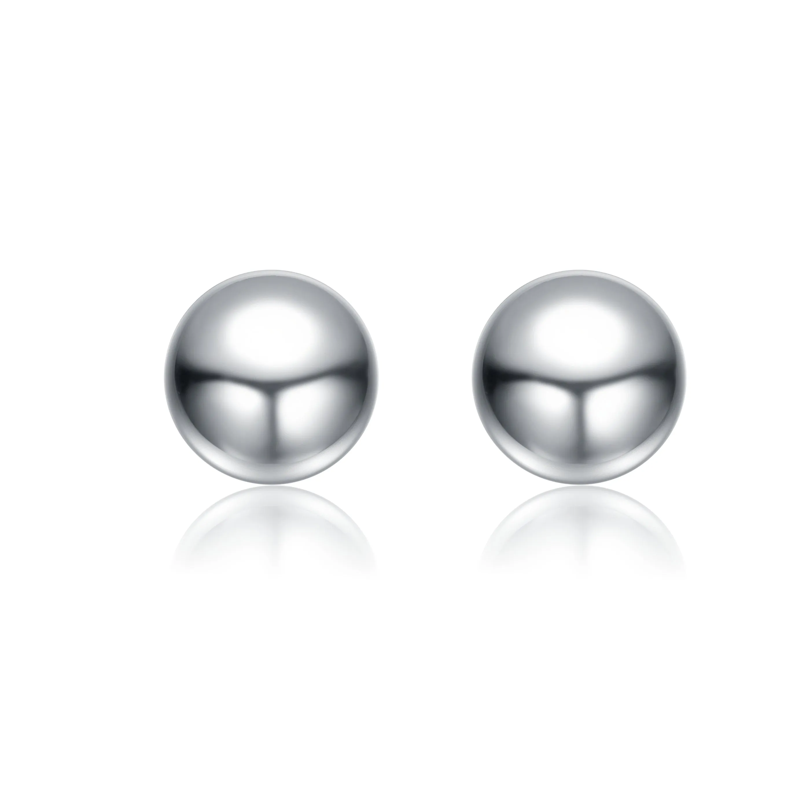 Sterling Silver White Gold Plated Round Ball Stud Earrings