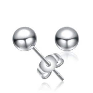 Sterling Silver White Gold Plated Round Ball Stud Earrings