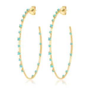 STUDDED HOOP EARRING, TURQUOISE