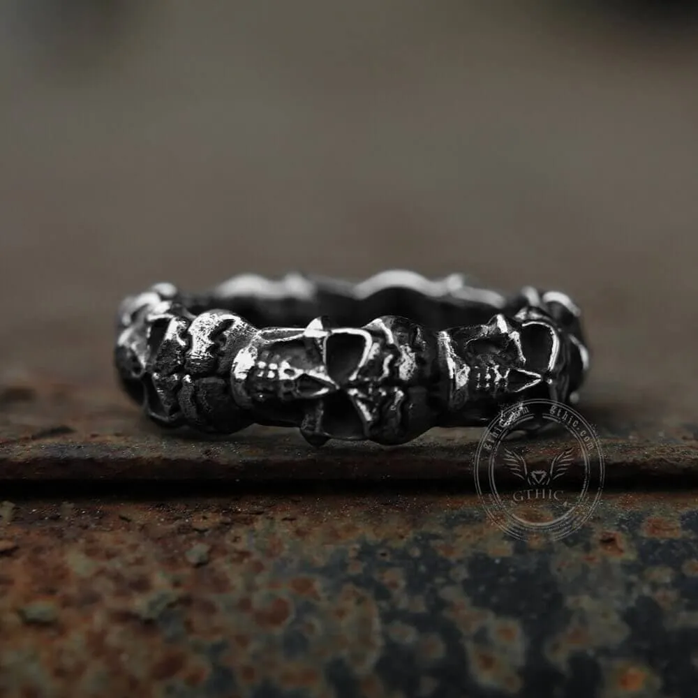 Surrounded Stainless Steel Skull Ring
