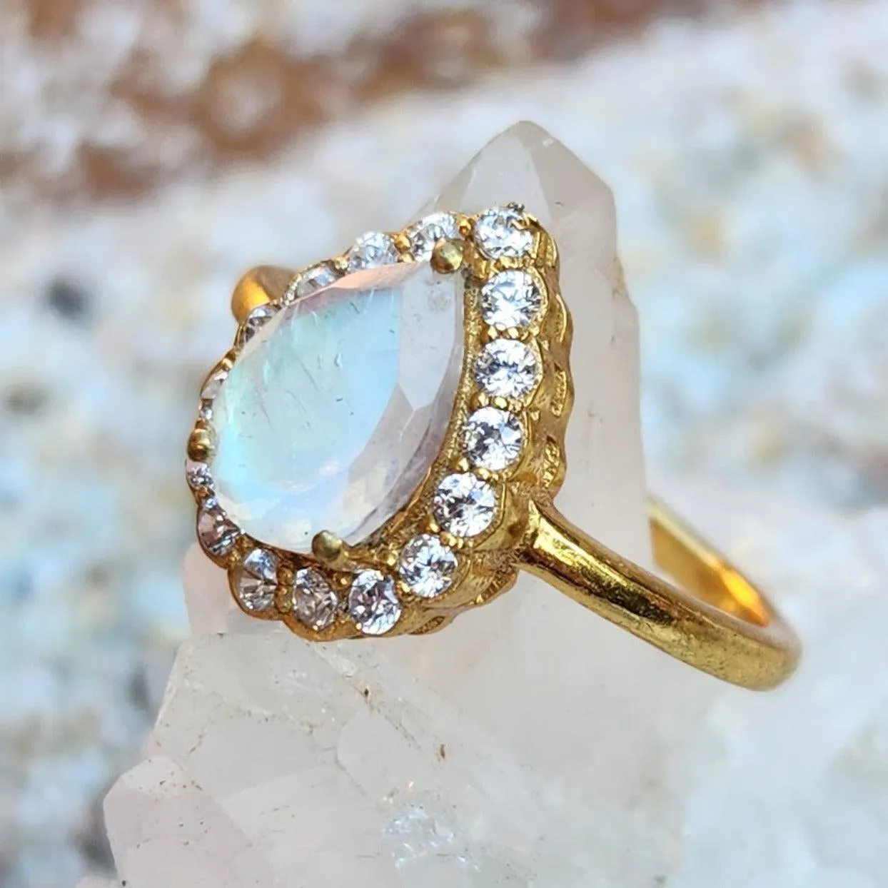 SWEET MOON CLOUDS - WHITE CRYSTAL 925 VERMEIL GOLD RINGS