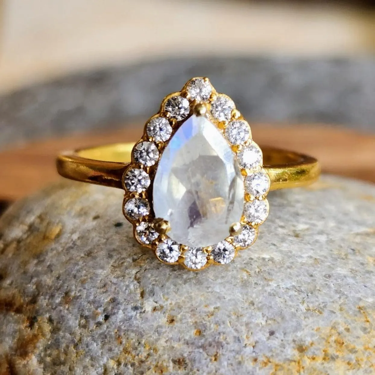 SWEET MOON CLOUDS - WHITE CRYSTAL 925 VERMEIL GOLD RINGS