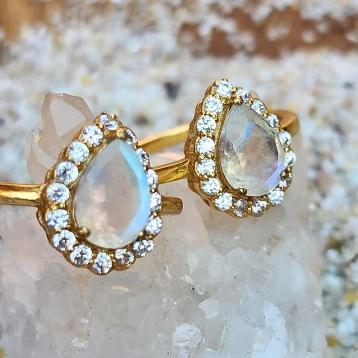 SWEET MOON CLOUDS - WHITE CRYSTAL 925 VERMEIL GOLD RINGS