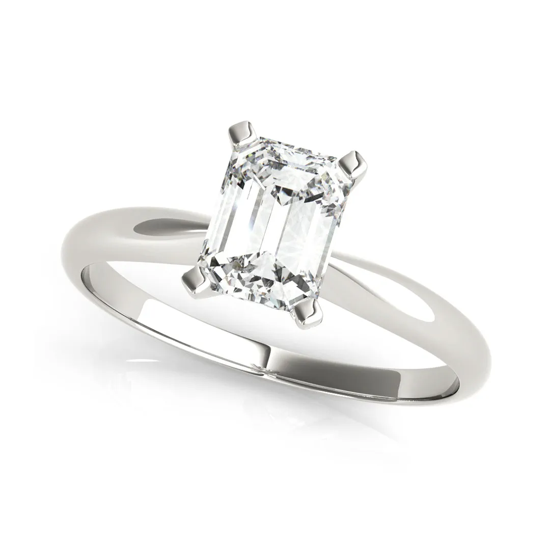 Tappered Shank Solitaire Emerald Cut Diamond Engagement Ring(  0.5 CTW)