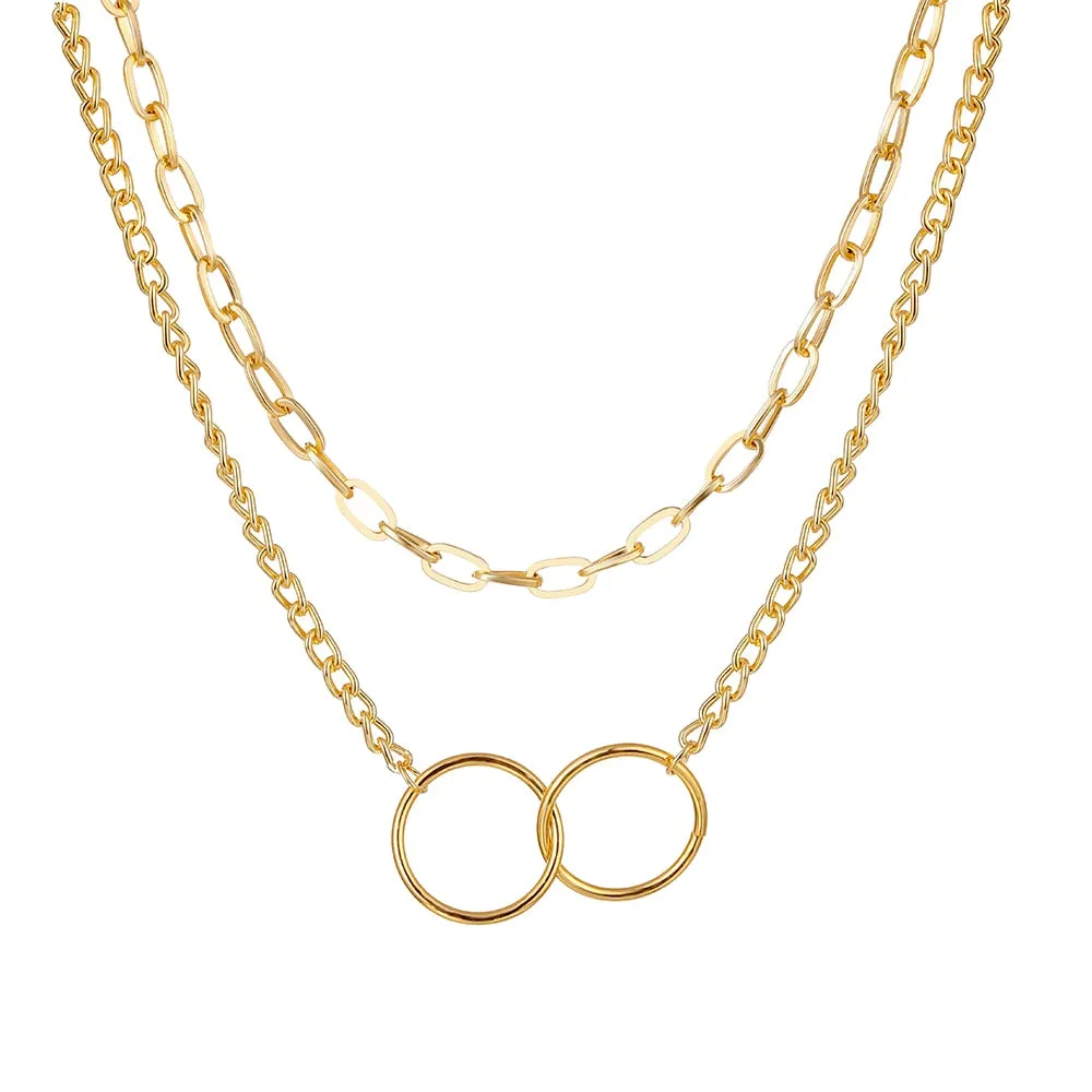 Thick Chain Toggle Clasp Necklaces Mixed Linked Circle Necklaces for Women Minimalist Choker Necklace Hot Jewelry