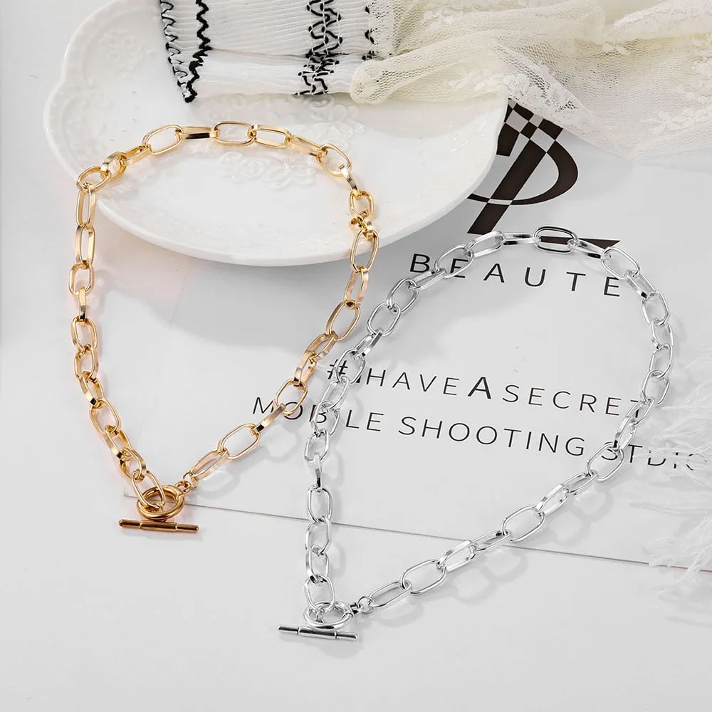 Thick Chain Toggle Clasp Necklaces Mixed Linked Circle Necklaces for Women Minimalist Choker Necklace Hot Jewelry