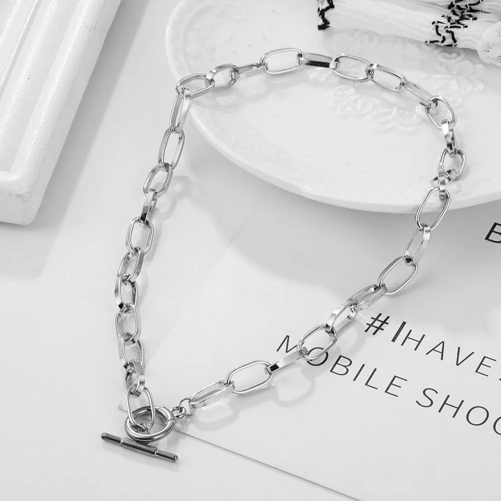 Thick Chain Toggle Clasp Necklaces Mixed Linked Circle Necklaces for Women Minimalist Choker Necklace Hot Jewelry