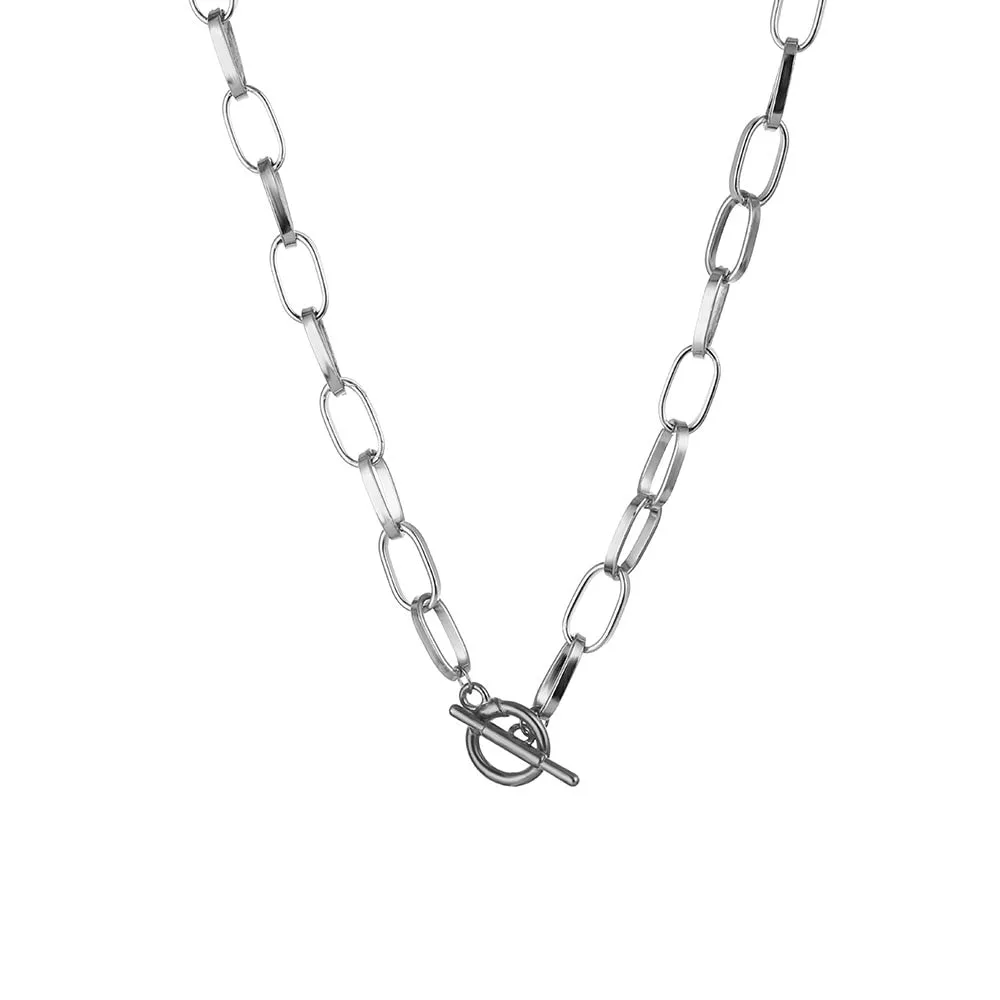 Thick Chain Toggle Clasp Necklaces Mixed Linked Circle Necklaces for Women Minimalist Choker Necklace Hot Jewelry