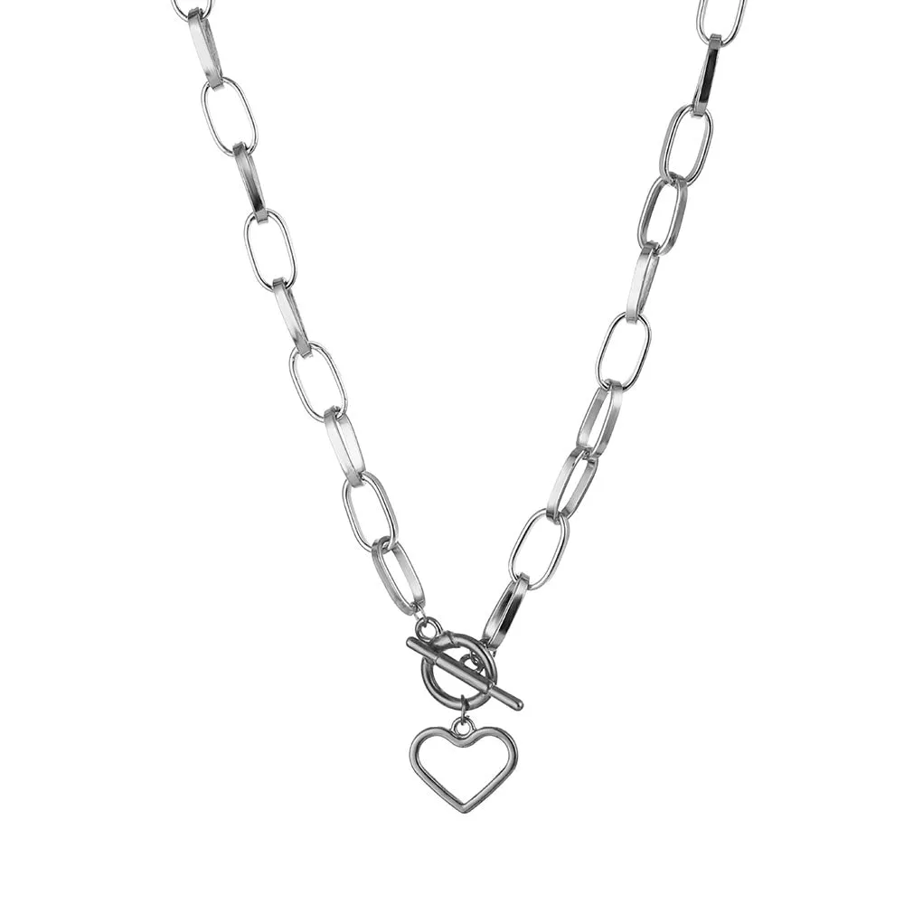 Thick Chain Toggle Clasp Necklaces Mixed Linked Circle Necklaces for Women Minimalist Choker Necklace Hot Jewelry