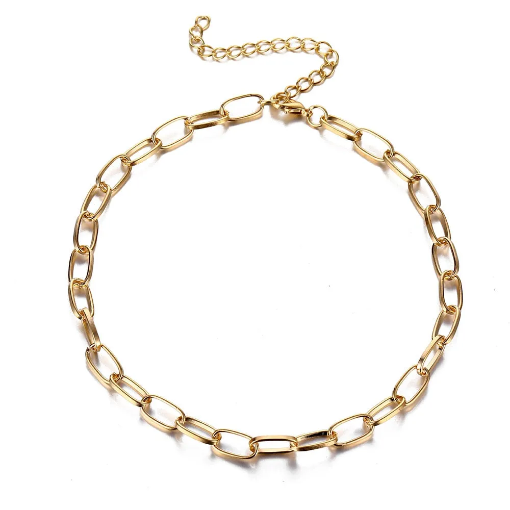 Thick Chain Toggle Clasp Necklaces Mixed Linked Circle Necklaces for Women Minimalist Choker Necklace Hot Jewelry