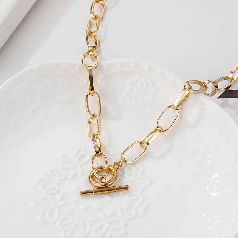 Thick Chain Toggle Clasp Necklaces Mixed Linked Circle Necklaces for Women Minimalist Choker Necklace Hot Jewelry