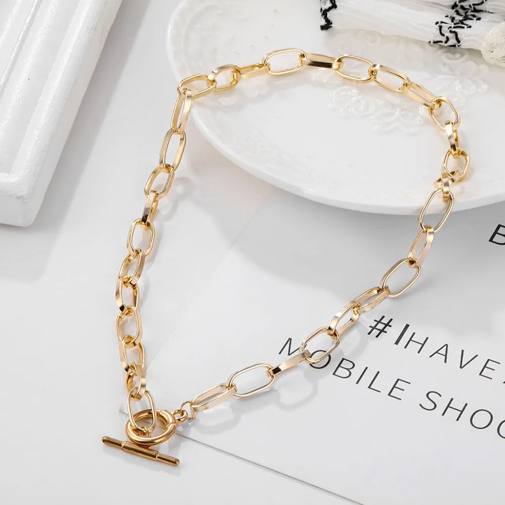 Thick Chain Toggle Clasp Necklaces Mixed Linked Circle Necklaces for Women Minimalist Choker Necklace Hot Jewelry