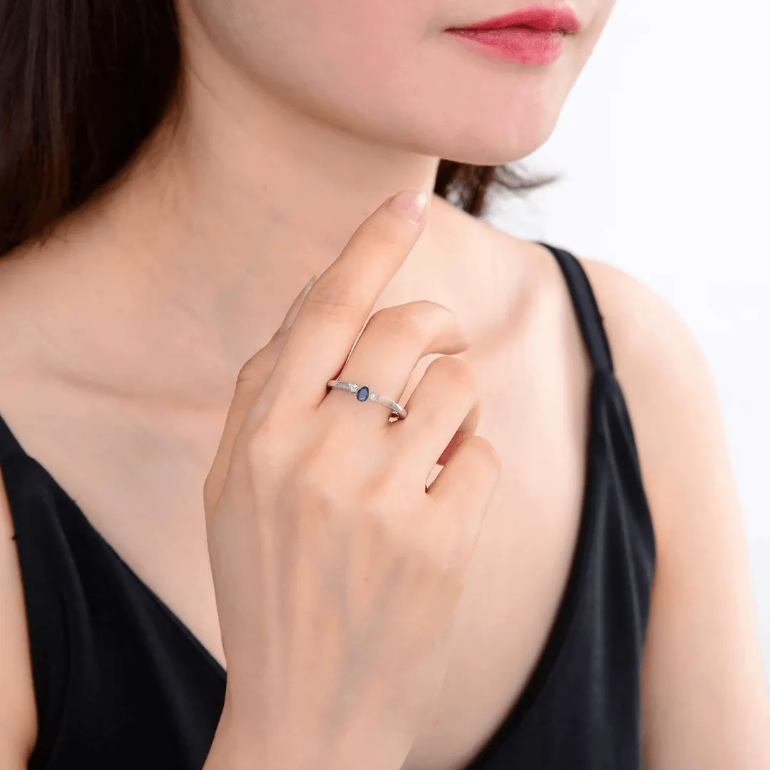 Three Stone Blue Sapphire Teardrop Ring