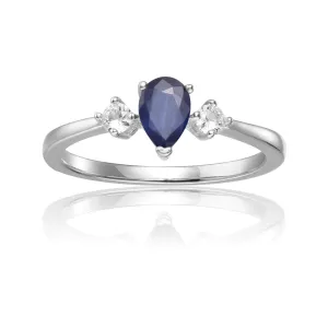 Three Stone Blue Sapphire Teardrop Ring