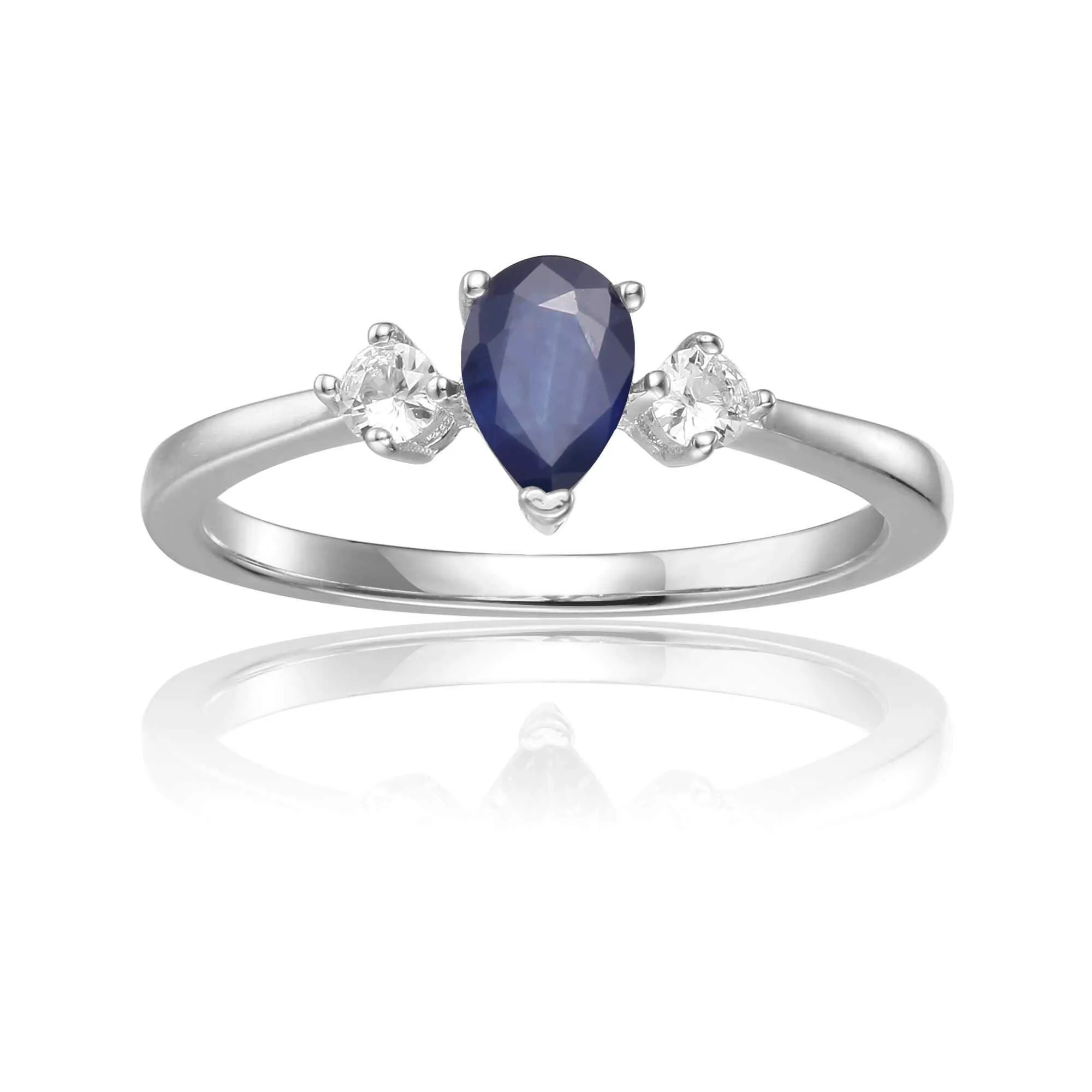Three Stone Blue Sapphire Teardrop Ring