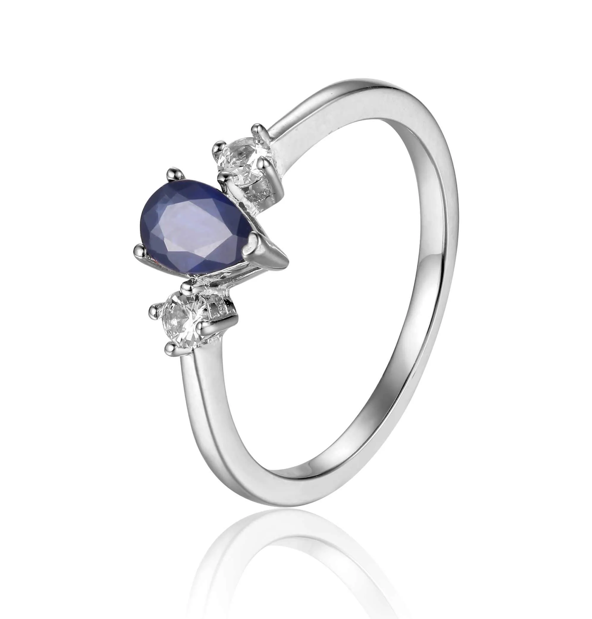 Three Stone Blue Sapphire Teardrop Ring