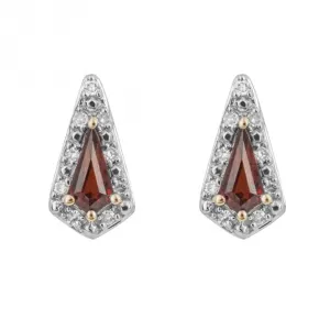 Trapeze Cut Garnet Diamond 9ct Yellow Gold Stud Earrings GE1054K