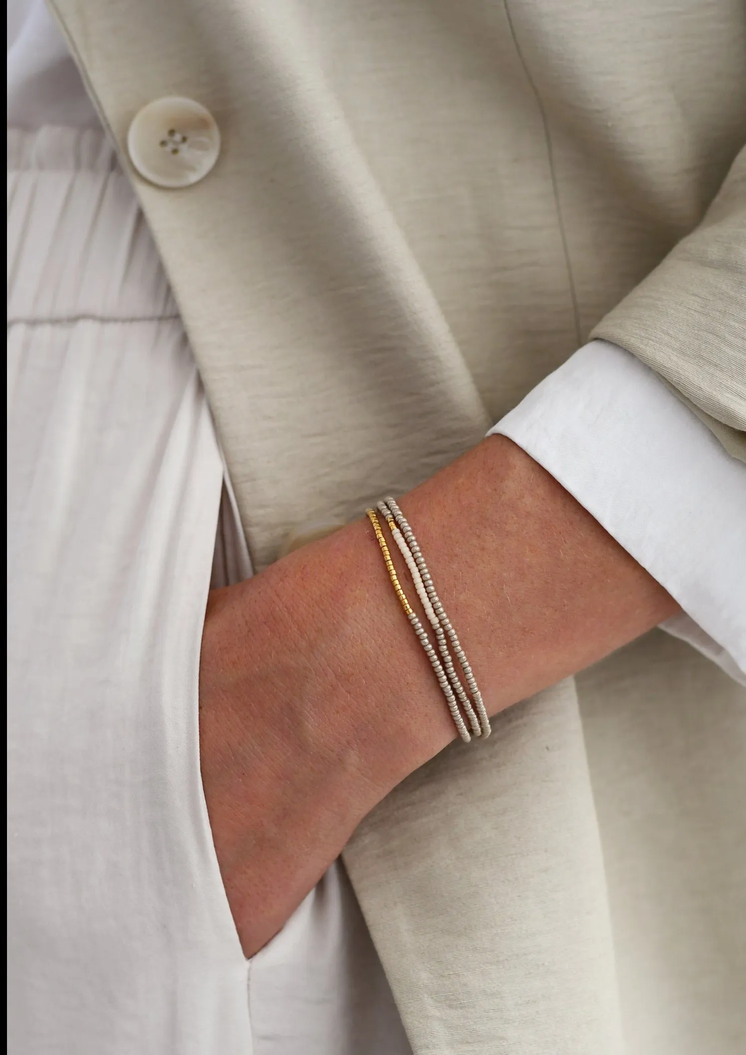 Triple Wrap Endito Bracelet - TAUPE/PINK/GOLD